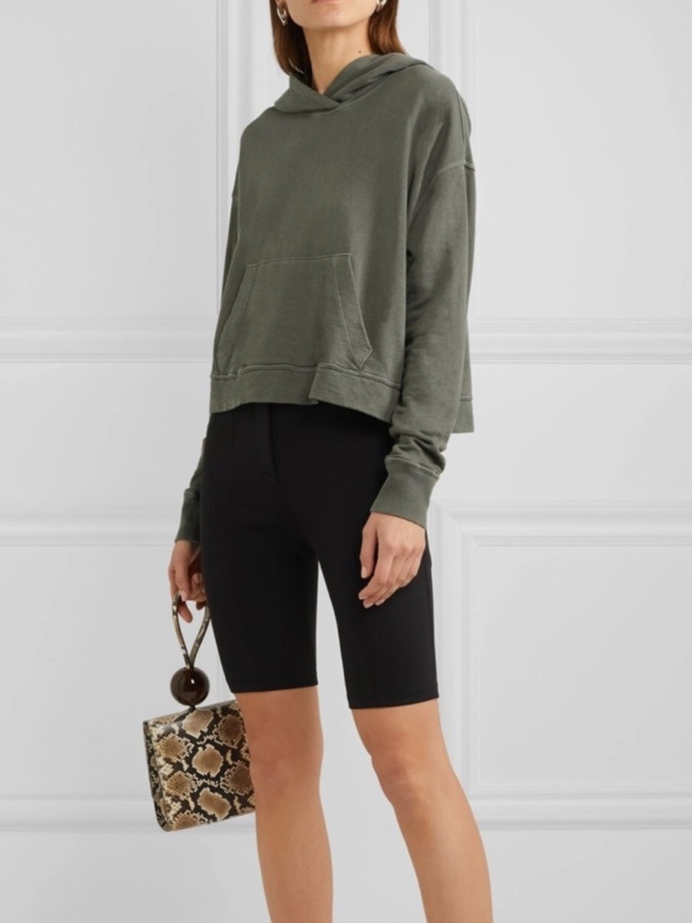 James Perse Cropped Green Hoodie Sz L